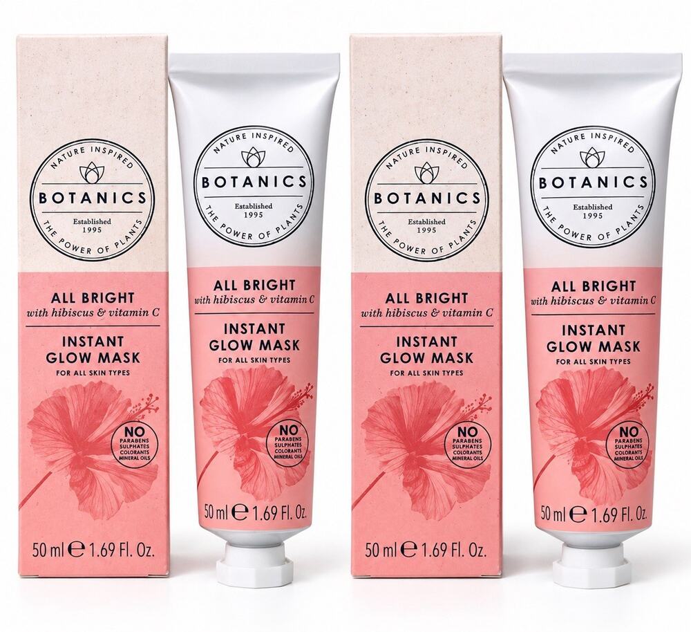 2 Pack Botanics All Bright Instant Glow Mask Hibiscus + Vitamin C 1.69 oz NEW